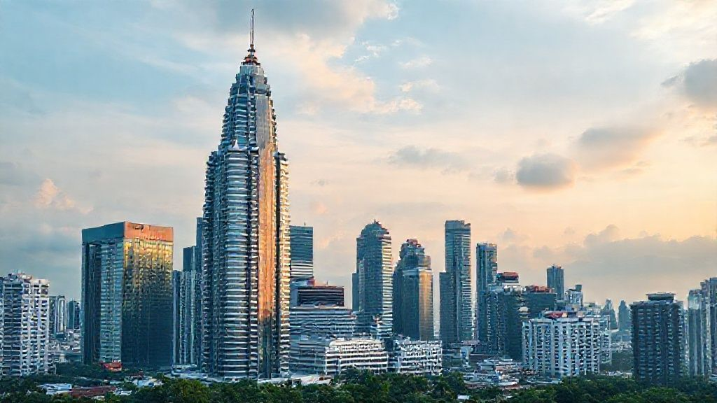 马来西亚现代办公楼与城市天际线，象征中国投资者在马商业拓展