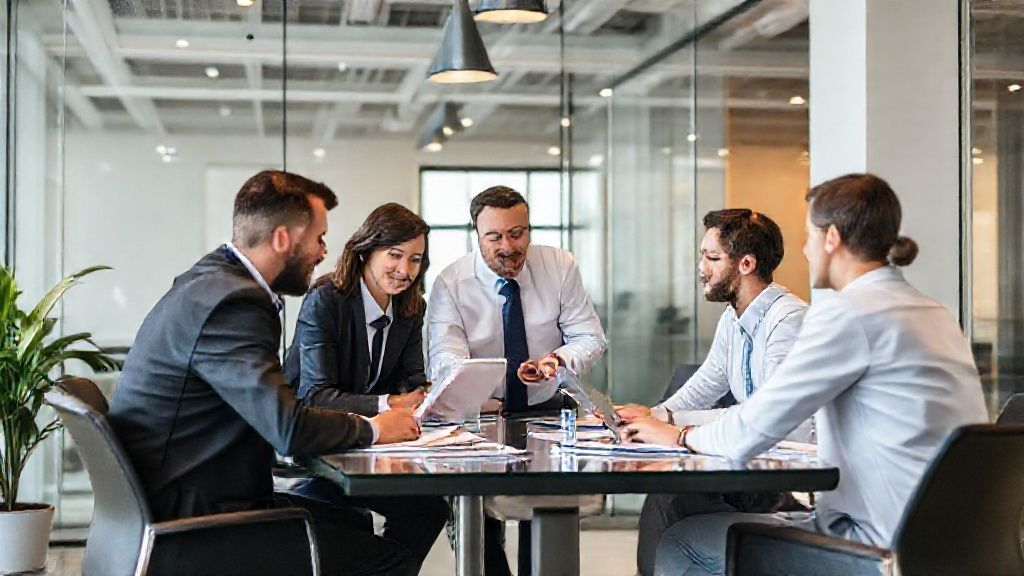 一群专业人士在现代办公室中协作制定法律策略 一群专业人士在现代办公室中协作制定法律策略