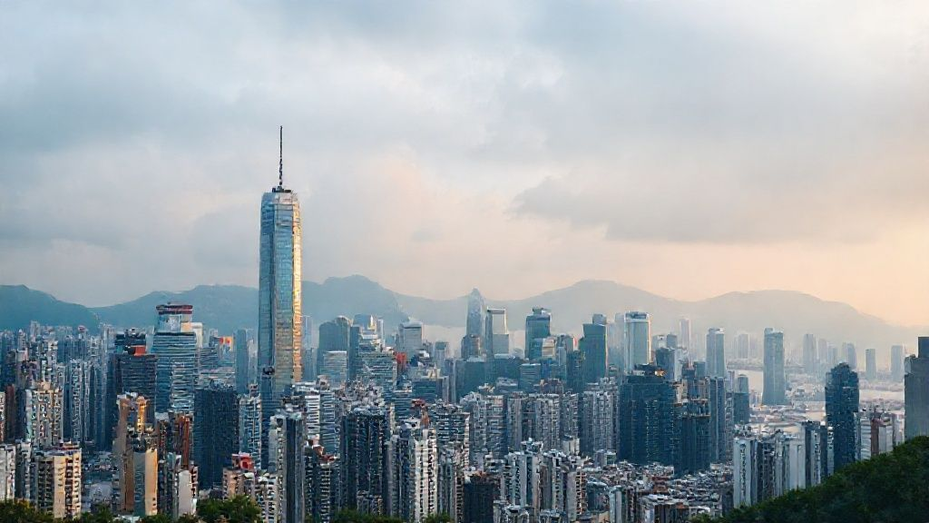 香港维多利亚港湾金融区天际线，象征其国际金融中心地位