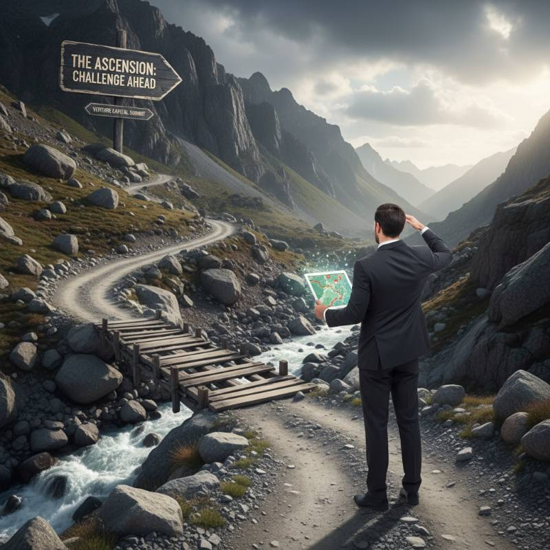 Businessman looking at challenge road