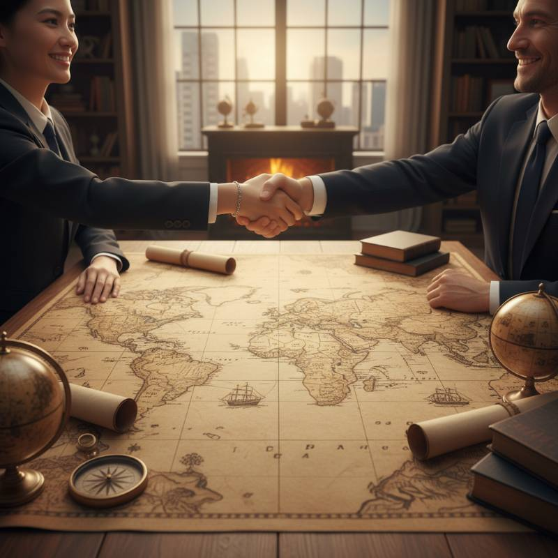 People shaking hands over a world map People shaking hands over a world map