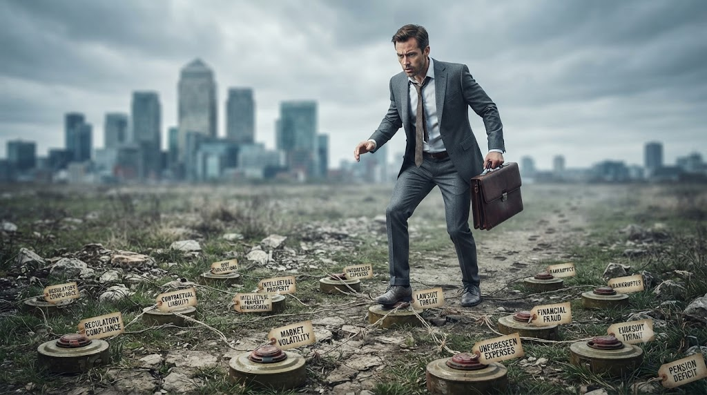 A person carefully navigating a minefield, symbolizing legal and financial risks in business A person carefully navigating a minefield, symbolizing legal and financial risks in business