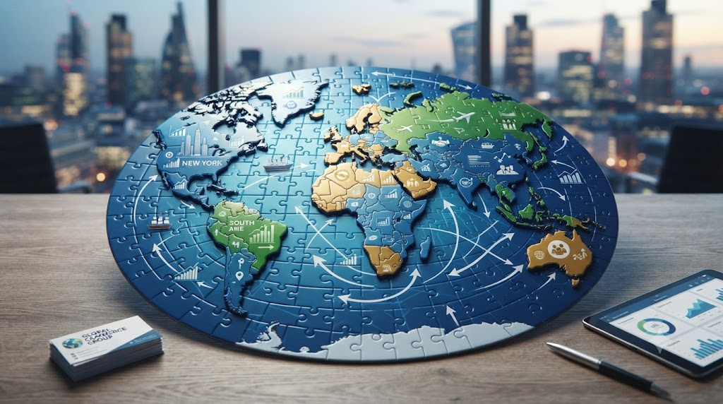 Global business puzzle pieces