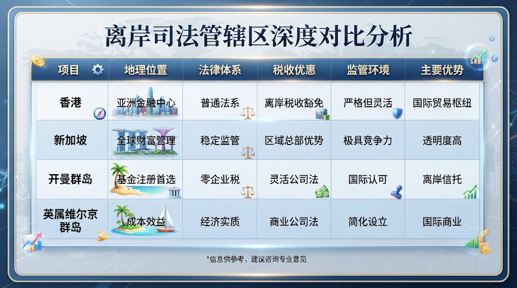 离岸公司实体账户的类型与主要司法管辖区对比 离岸公司实体账户的类型与主要司法管辖区对比
